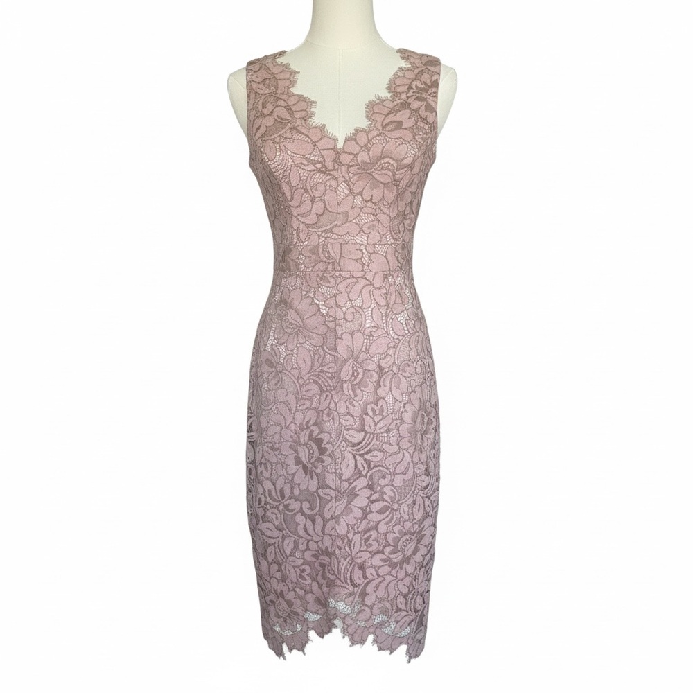 Eliza J Dusty Mauve Lace Sheath Dress V-Neck Size 0 - Picture 3 of 11